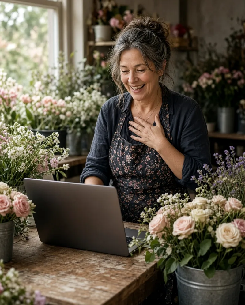 Florist delighted after seeing her first draft